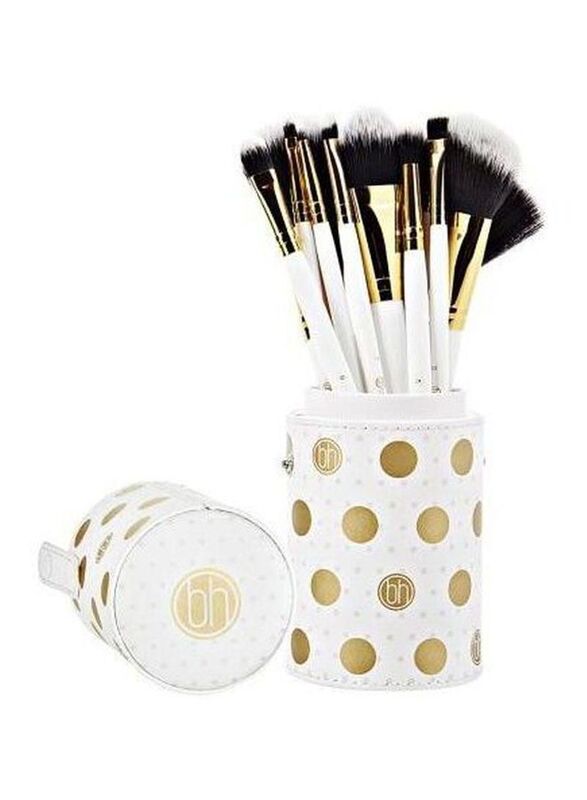 

Bh Cosmetics 11-Piece Dot Collection Brush Set with Holder, White/Gold/Black