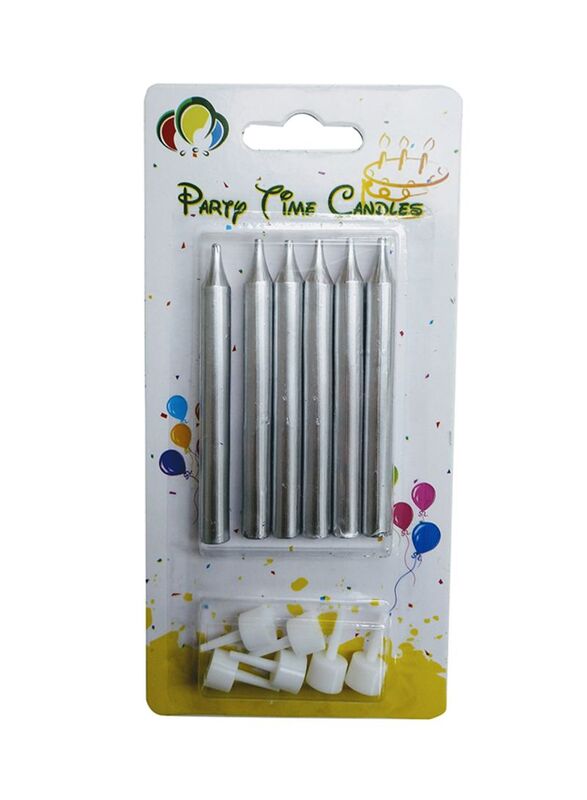 

Party Time 6-Piece Unscented Birthday Candles with Stand, Matt Silver