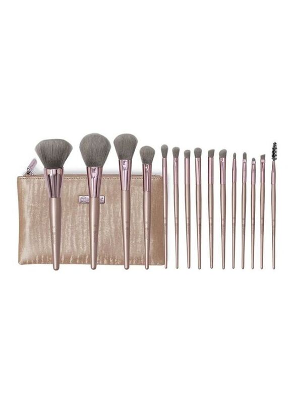 

BH Cosmetics 5-Piece Makeup Brush With Case, Beige/Rose Gold