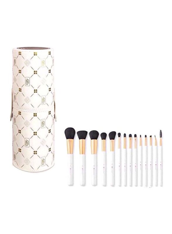 

BH Cosmetics 14-Piece Brush Set With Bag, White/Gold/Black