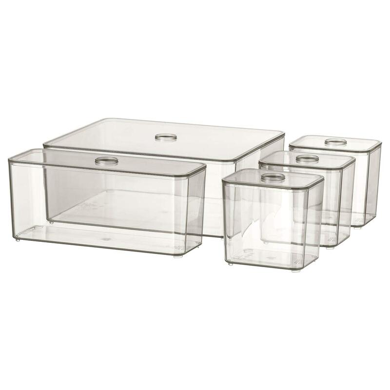 

DXB Gadgets Godmorgon 5-Piece Storage Box with Lid, 24 x 20 x 10 cm, Smoked Clear