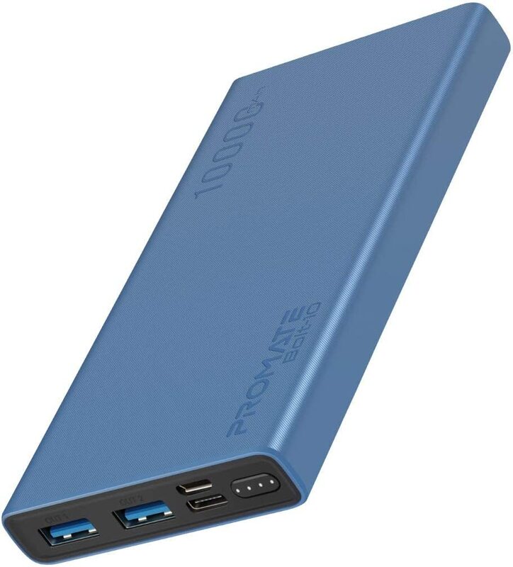 

Promate 10000mAH Power Bank with 2A Type-C and Micro-USB Input and with Ultra-Fast 2A Dual USB Charging Port, Blue