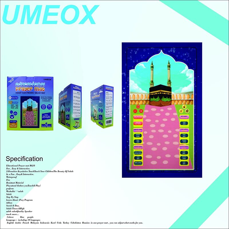 

Umeox Smart Educational Islamic Gift Prayer Mat for Kids with 10 Languages, Blue/Pink