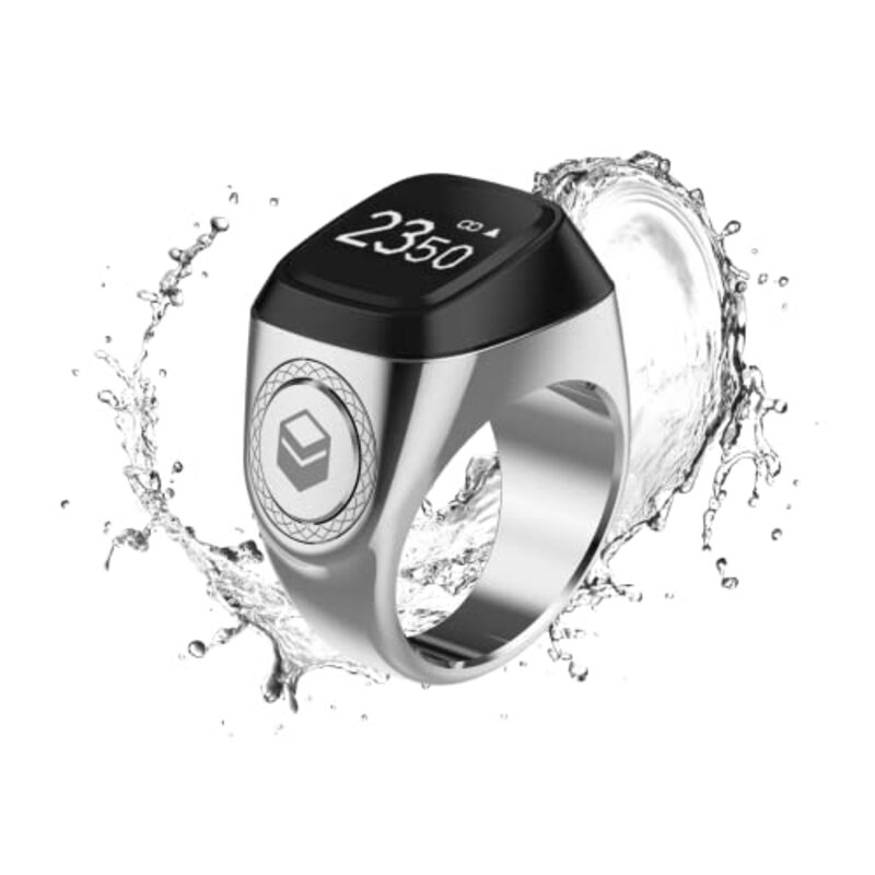 iQibla Tasbih Ziker Water Resistant Smart Ring for Men, 22mm, Silver
