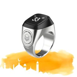iQibla Tasbih Ziker Water Resistant Smart Ring for Men, 20mm, Silver