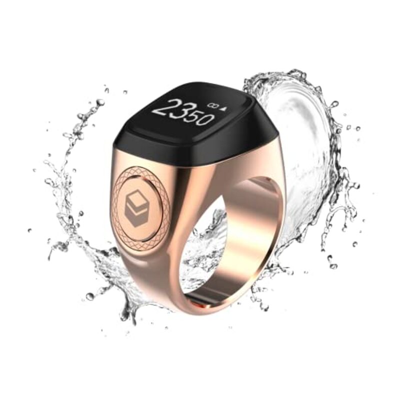 iQibla Tasbih Ziker Water Resistant Smart Ring for Men, 18mm, Rose Gold