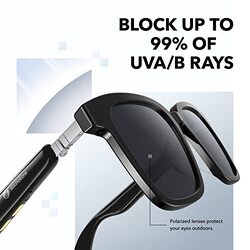 Anker Soundcore Polarized Square Full-Rim Black Frames, Grey Lens, Landmark Bluetooth Audio Smart Glasses with 4 Speakers