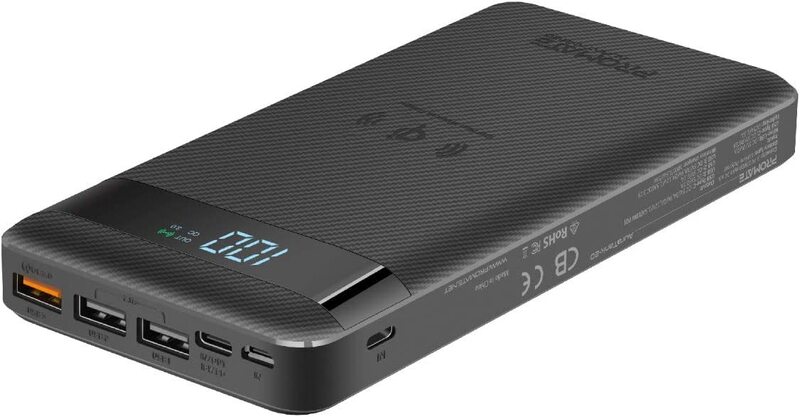 

Promate 20000mAh Qi Fast Power Bank with USB type-C, Black