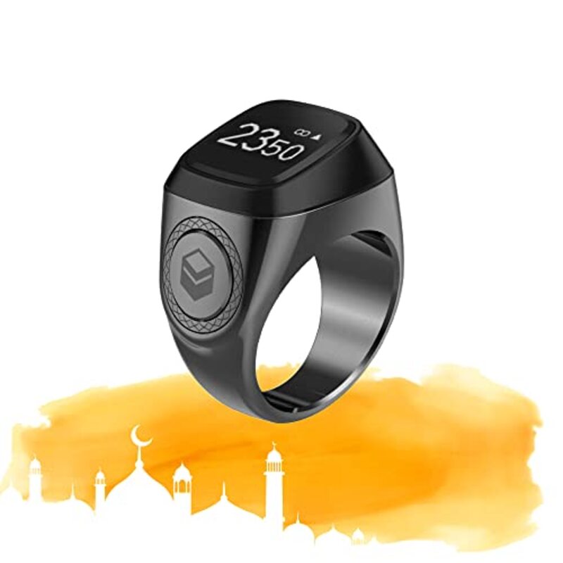 iQibla Tasbih Zikr Water Resistant Smart Ring for Men, 22mm, Grey