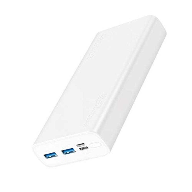 

Promate 20000mAh Power Bank with Super-Slim Fast Charging 2A Dual USB Port and USB Type-C and Micro USB Input Port, with Over-Charging Protection, Whi