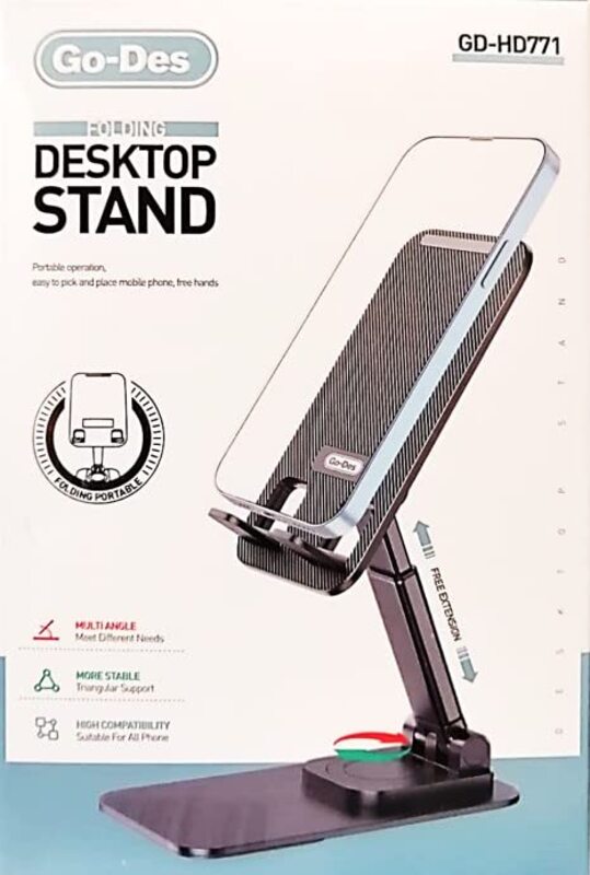 

Unspecified Go-Des Adjustable Mobile Phone Stand with Anti-Slip 360-degree Rotating Base, Black