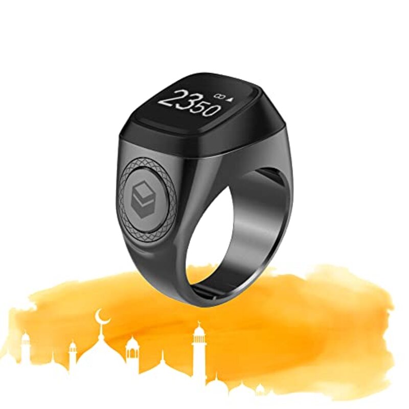 iQibla Tasbih Zikr Water Resistant Smart Ring for Men, 18mm, Grey