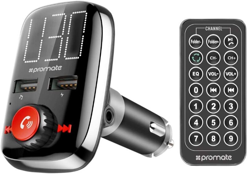 

Promate 3-In-1 Bluetooth LED Display FM Transmitter, Hands-Free Stereo Kit, Black