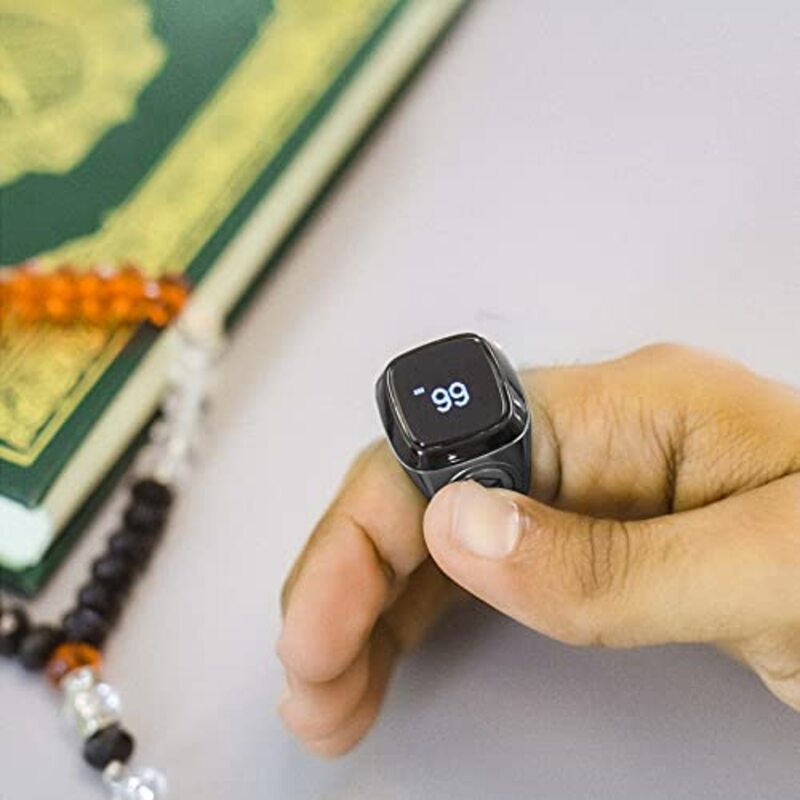 iQibla Tasbih Zikr Water Resistant Smart Ring for Men, 18mm, Grey