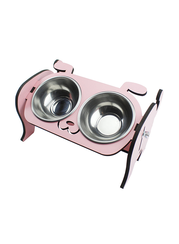 

Okutan Double Dog Food Bowl with Holder, Pink