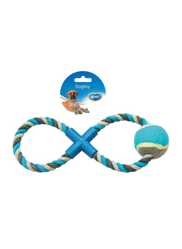 

Duvo+ Knotted Cotton 8-Pull Ring With Tennis Ball for Dog, 28cm, Grey/Blue