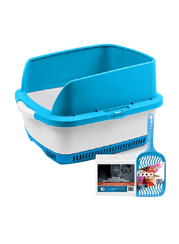 

Cateco Cat Litter Box Complete Starter Kit With Height Extension and Scoop, 10 Dry Pads, Blue