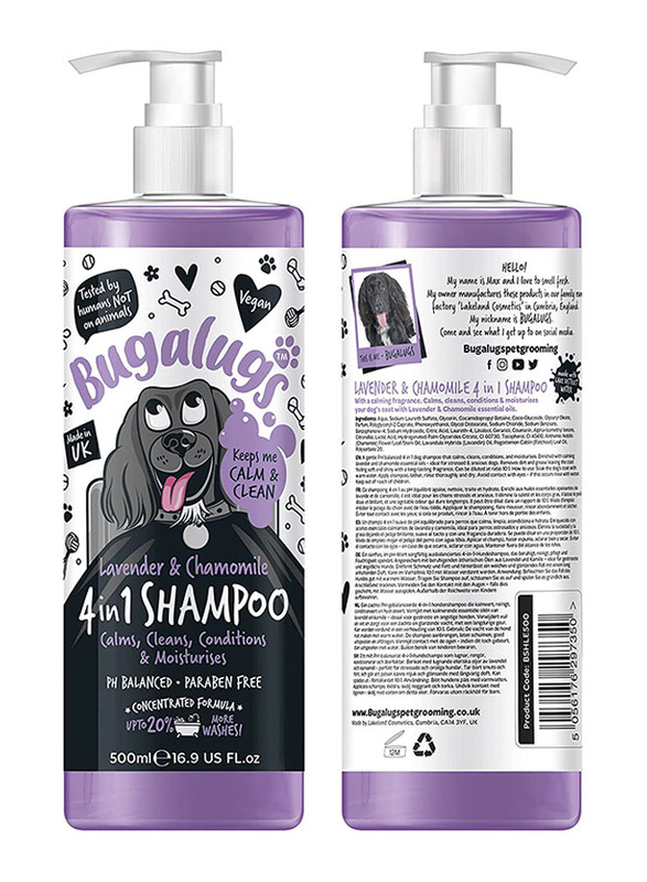 

Bugalugs 4 in 1 Lavender & Chamomile Dog Shampoo, 500ml, Purple