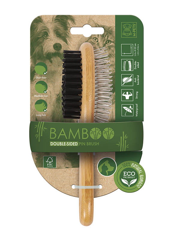 

M-PETS Bamboo Double-Sided Pin Brush, Brown