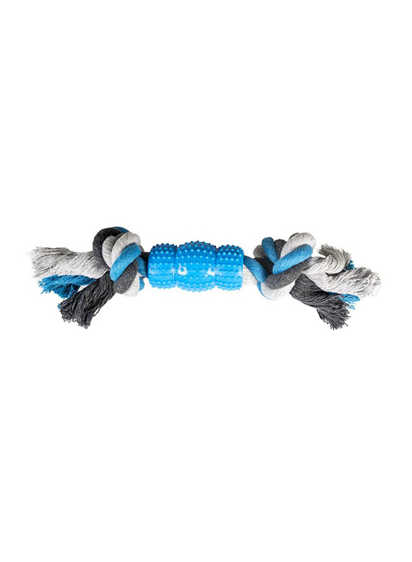 

Duvo+ Tug Toy Knotted Cotton with 2 Knots & Rubber Toy for Dog, 23cm, Grey/Blue