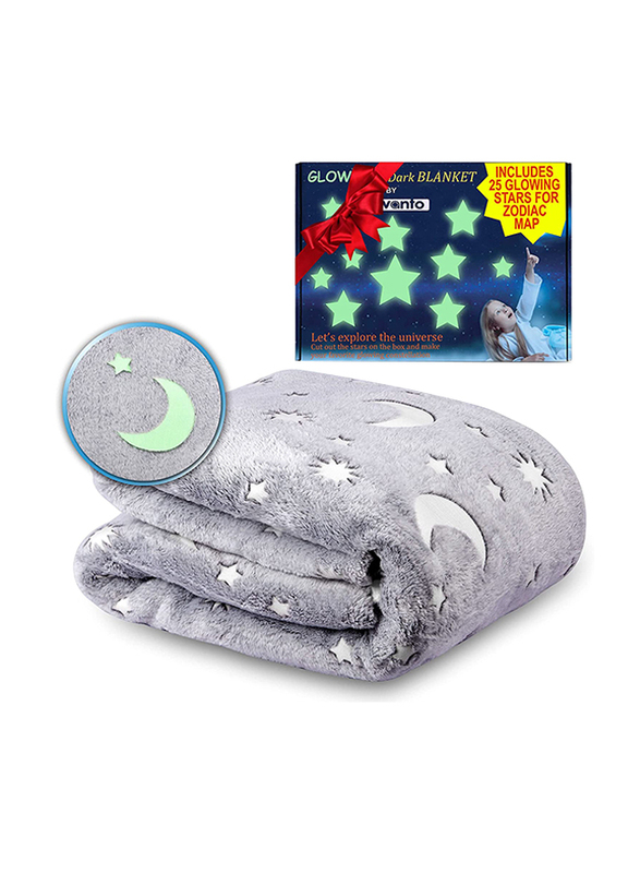 

Ovanto Glow in the Dark Glowing Stars & Moons Blanket, 50 x 60-inch, Grey