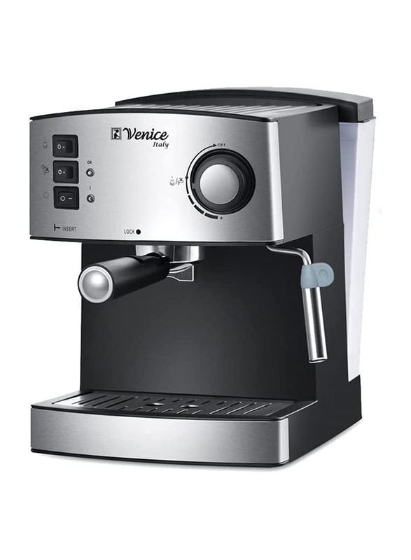 

Vience Italy 1.6L Electric Coffee, Espresso and Cappuccino Maker with Stainless Steel Decoration Panel, 1300W, VC-9596, Silver/Black