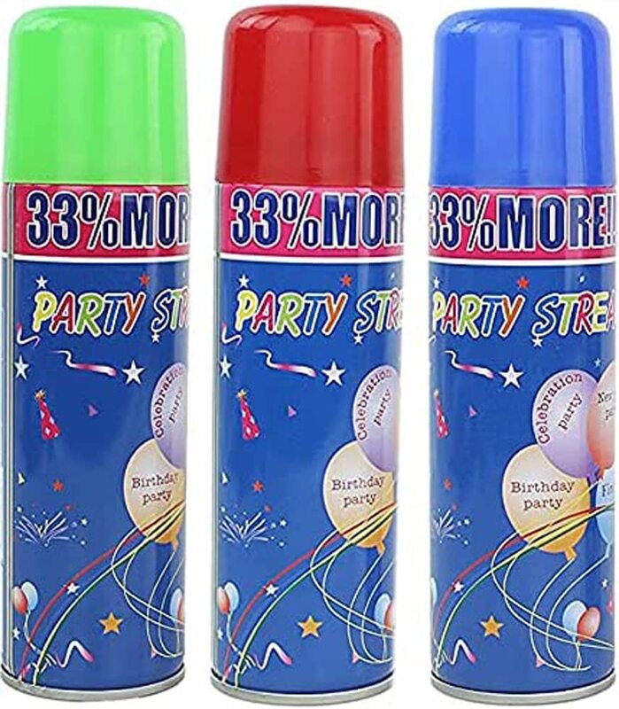 

VIP Home Essentials Silly Crazy Party Streamer Spray String in a Can, 3 Piece, Assorted Color
