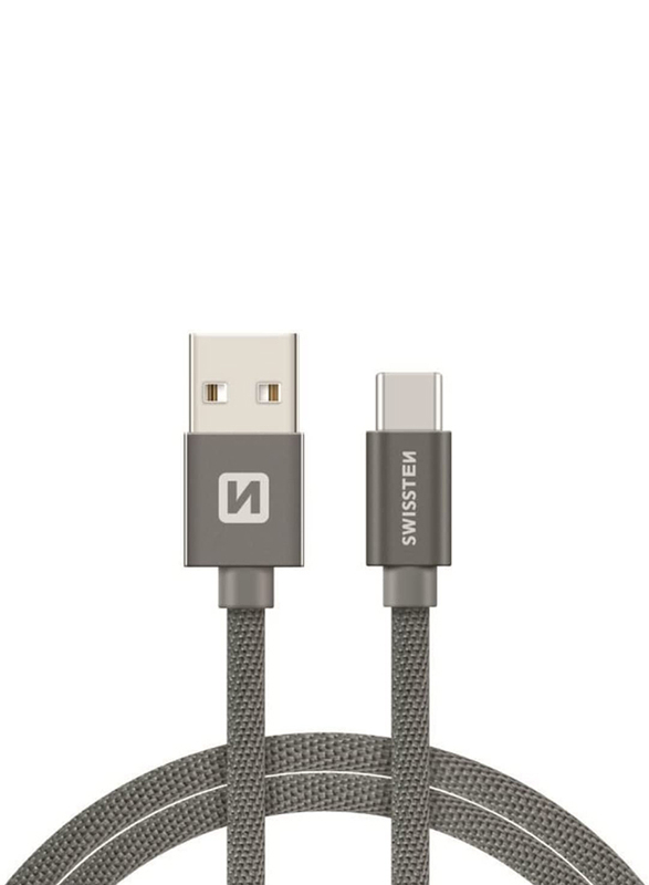 

Swissten 2-Meter Braided Type-C Cable, USB Type A to USB Type-C for Smartphones/Tablets, Grey