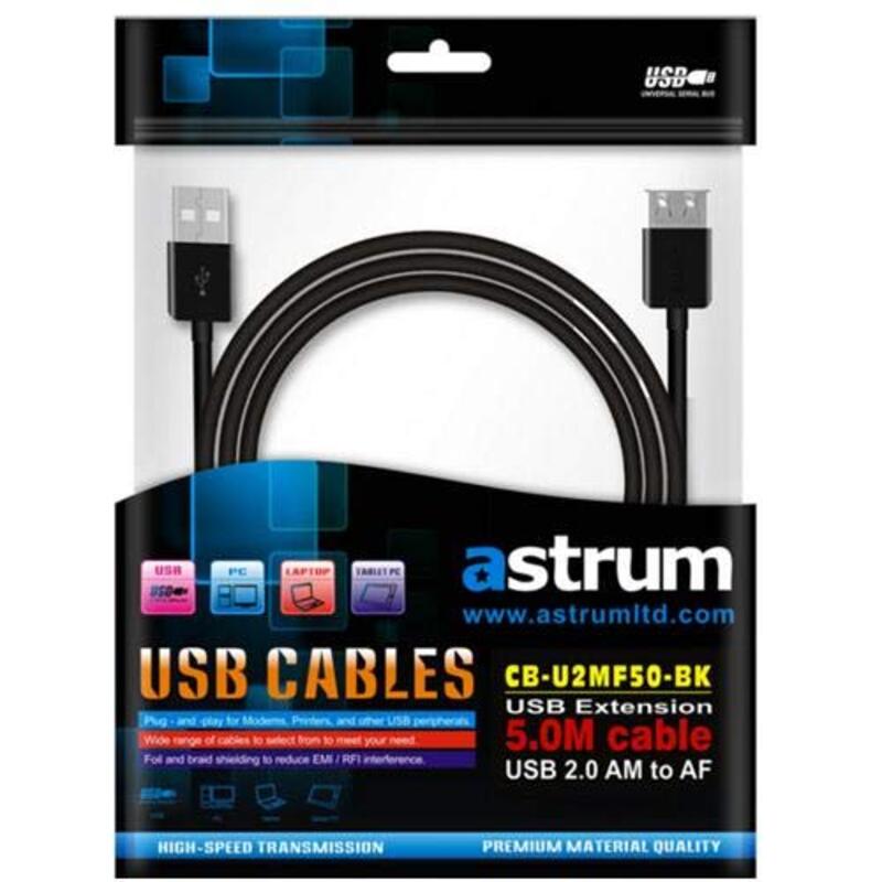 

Astrum 5-Meter USB Male To Male USB 5.0 Cable, Cb-U2Mm50-Bk, Black