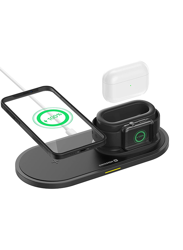 

Swissten 3-in-1 Fast Wireless Charging Station for iOS Devices, 15W, Black