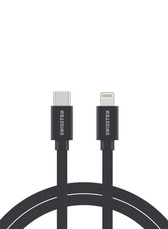 

Swissten 2-Meter Braided Lightning Cable, USB Type-C to Lightning for iOS Devices, Black