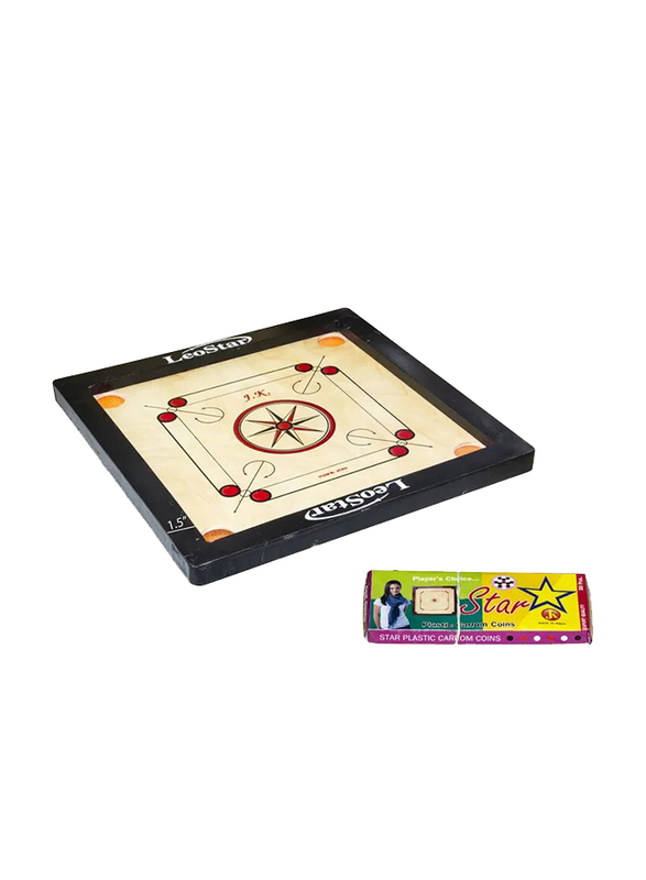 

Leostar Premium Quality Carom Board with Coins and Striker, 32 x 32-inch, Brown