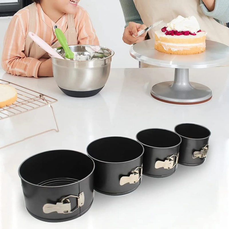 

Generic 4-Piece Non-Stick Stainless Steel Round Cake Baking Springform Pan Set, Leakproof, Black