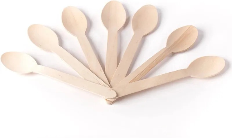 

Rosymoment 16cm 50 Disposable Wood Cutlery Dessert Spoons, Beige