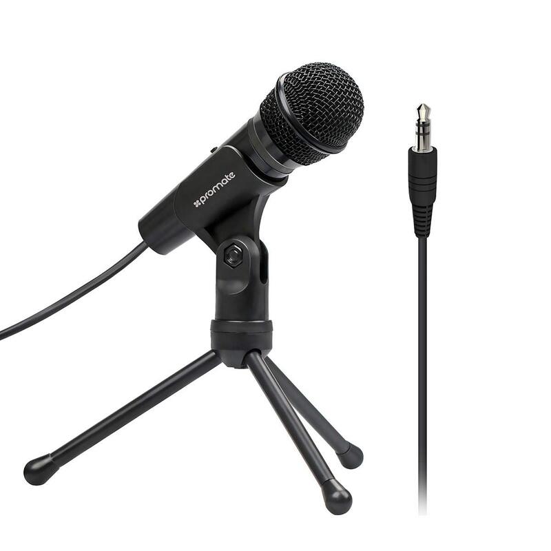 

Promate Tweeter-9 3.5mm Connector Stereo Multimedia Condenser Vocal Microphone, Black