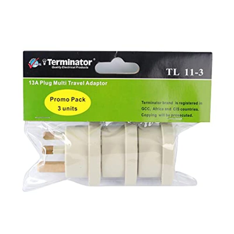 

Terminator Multi-Traveler Adapter with Shutter & Indicator (UK to Universal), 3 Pieces, TL11-3, Beige