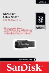 Sandisk 32GB Ultra Shift USB 3.0 Flash Drive, Sdcz410-032g-g46, Black