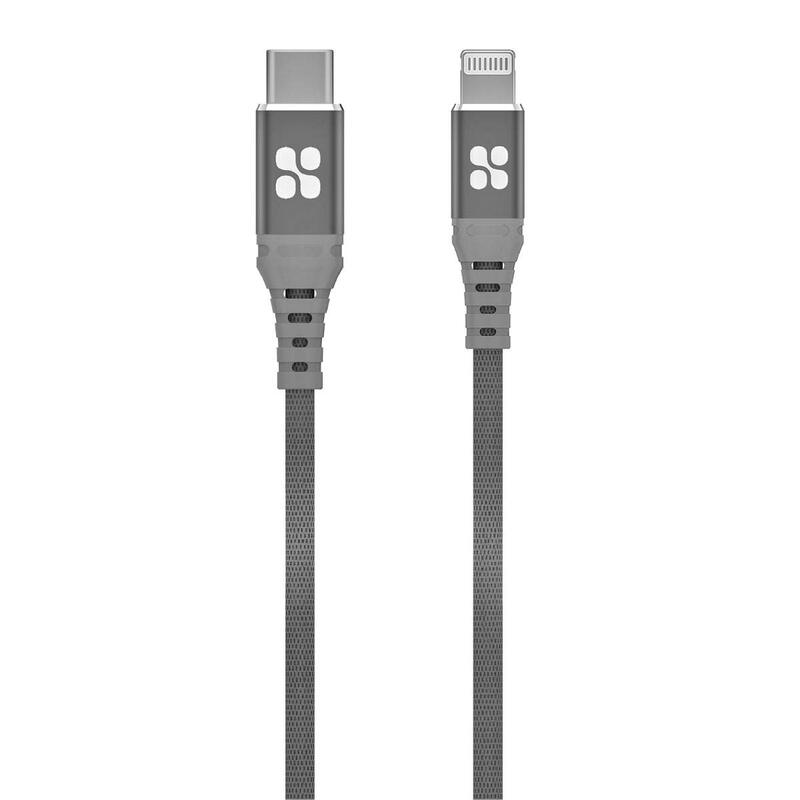 

Promate 2-Meter 3A Fast Charging Syncing Nylon Braided Lightning Cable, USB-C to Lightning Cable for iPhone, iPad Pro, iPod, MacBook Pro, Grey