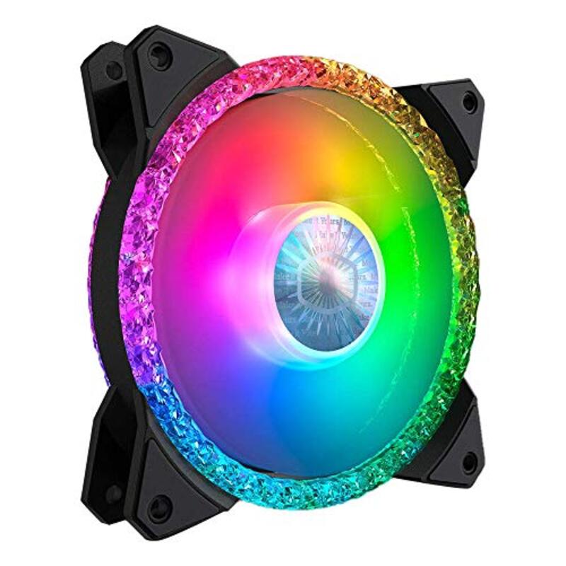 

Cooler Master 120mm Master Fan MF120 Prismatic Tri-Loop ARGB 3-Pin Lighting, 24 Independently LEDs, 6 LEDs Fan Hub, Black