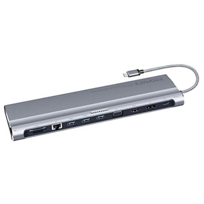 

Promate Type-C Hub to 87W Type-C Power Delivery Port with Aux Port, Grey