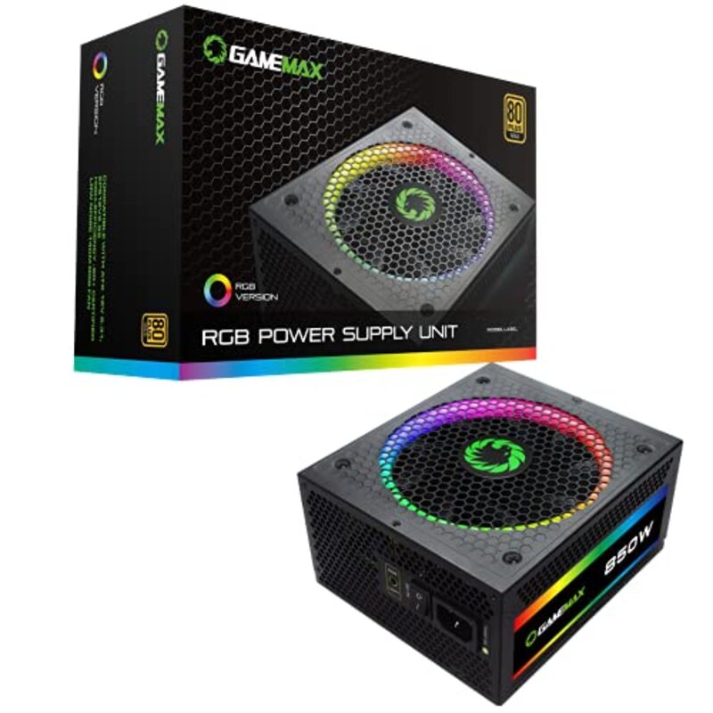 

GameMax RGB850 Modular 80 Plus Gold Power Supply with 14cm RGB Fan, Black