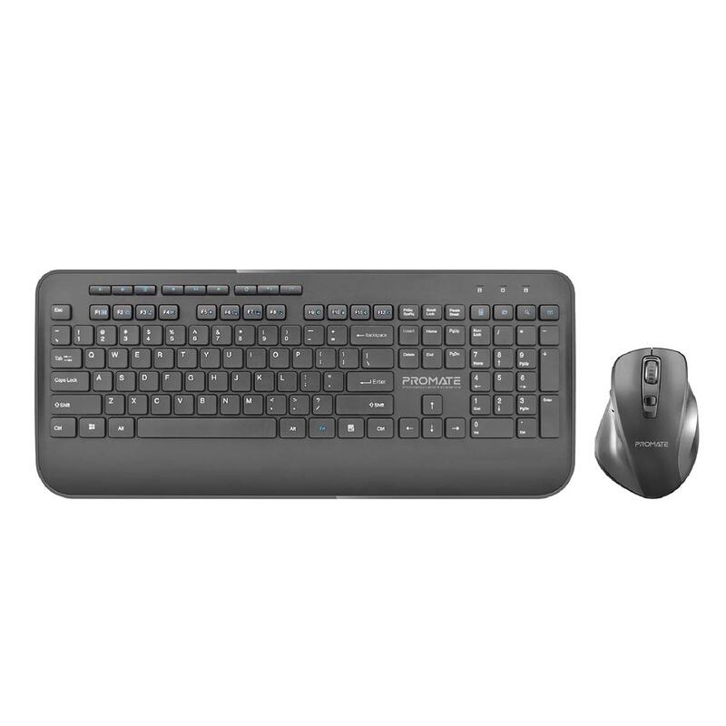 

Promate Ergonomic Sleek Wireless English Keyboard & Mouse, Black