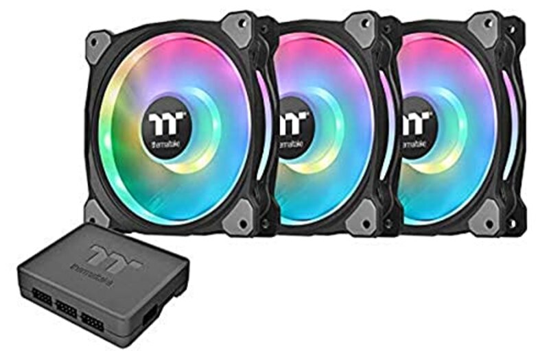 

Thermaltake Riing Duo 140mm 16.8 Million RGB Colour Software Enabled 2 Light Rings 18 Addressable LED 9 Blades Hydraulic Bearing Case/Radiator Fan, 3