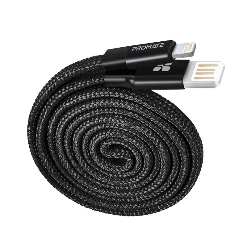 

Promate 1.2-Meter Durable Aluminium Alloy Auto-Rolling Lightning Cable, USB-A to Lighting, for Apple Devices, Black