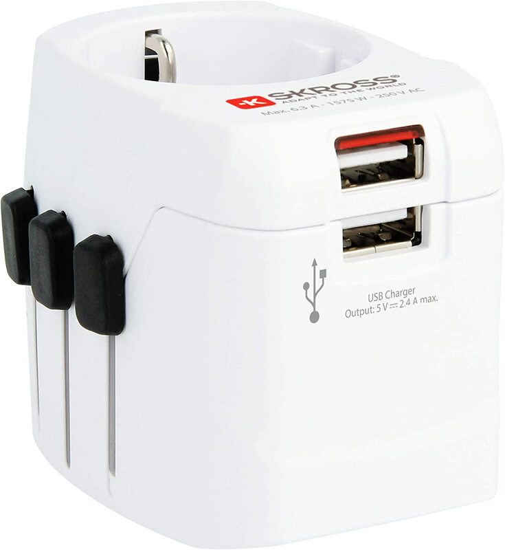 

Skross Pro Light Earthed 2 USB Slot Travel Adapter, White