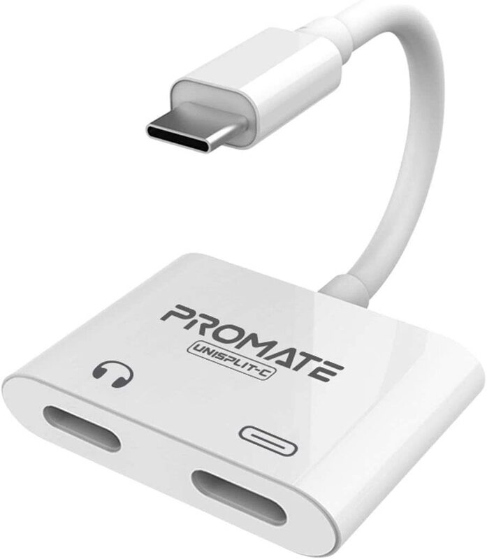 

Promate USB C Headphone and Charge Splitter, 2 in 1 USB Type C to USB C HD Sound Audio Input, USB Type-C to USB Type-C Cable, UniSplit-C, White