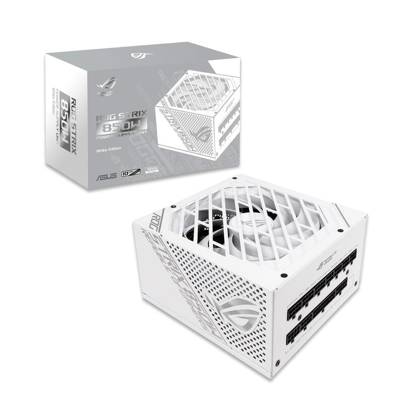 

Asus Rog Strix 850W White Edition PSU Sinks Axial Tech Fan Design Dual Ball Bearings Power Supply, 850G, Grey