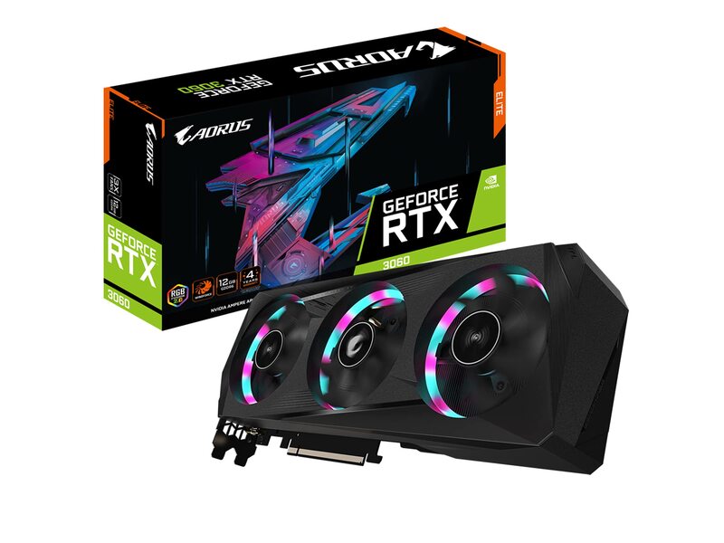 

Gigabyte AORUS GeForce RTX 3060 Elite 12G (REV2.0) Graphics Card, 3X WINDFORCE Fans, 12GB 192-bit GDDR6, GV-N3060AORUS E-12GD REV2.0 Video Card