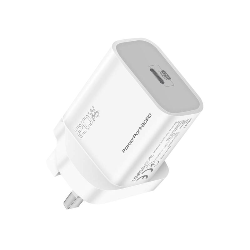 

Promate USB-C Charger with Power Delivery, Ultra-Compact Fast Charge Type-C Wall Adapter, 20W, PowerPort20PD-UK, White