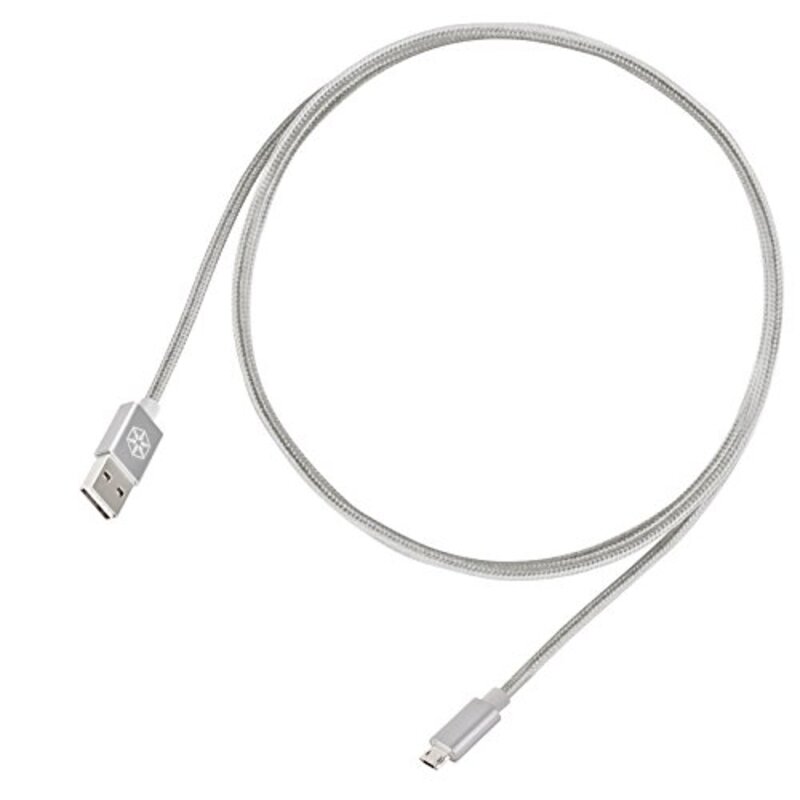 

SilverStone 1.8-Meter Nylon Braided Extremely Durable USB Cable, USB Type A to Micro USB for Android Devices, Silver